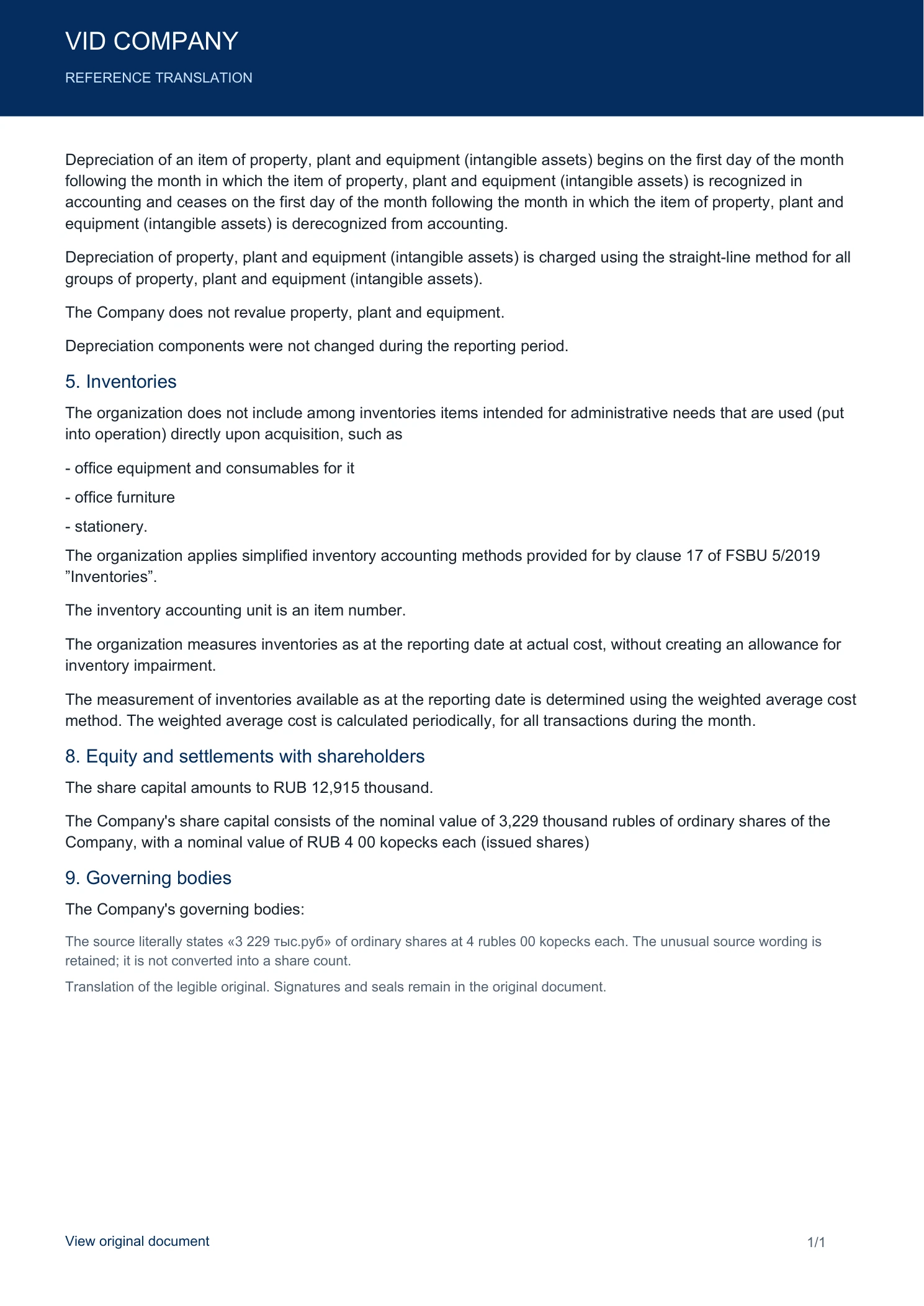 Notes to the balance sheet and statement of financial results, page 3