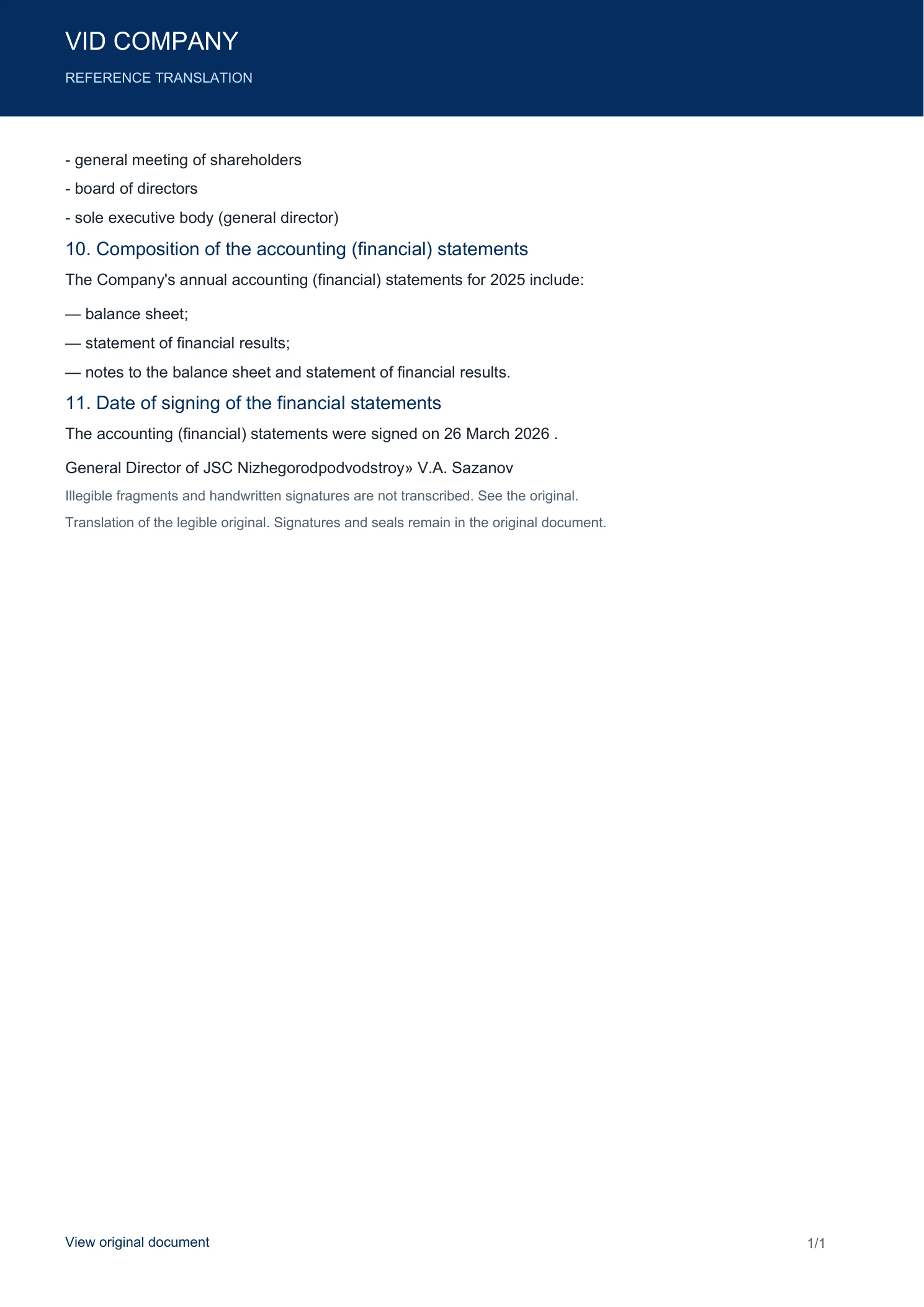 Notes to the balance sheet and statement of financial results, page 4