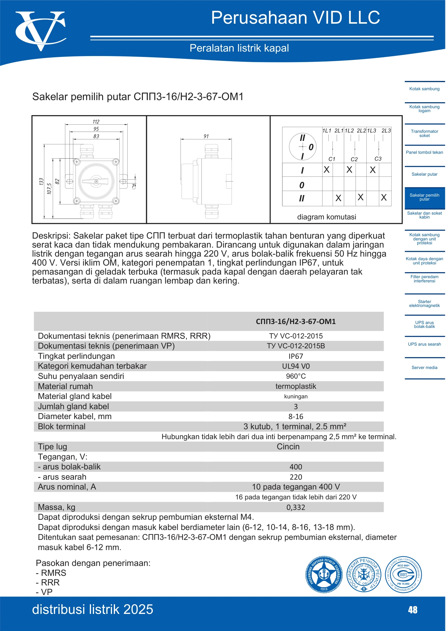 Sakelar putar СПП3-16/Н2-3-67-ОМ1