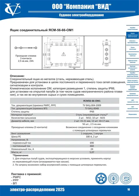 Соединительный ящик ЯСМ-56-66-ОМ1